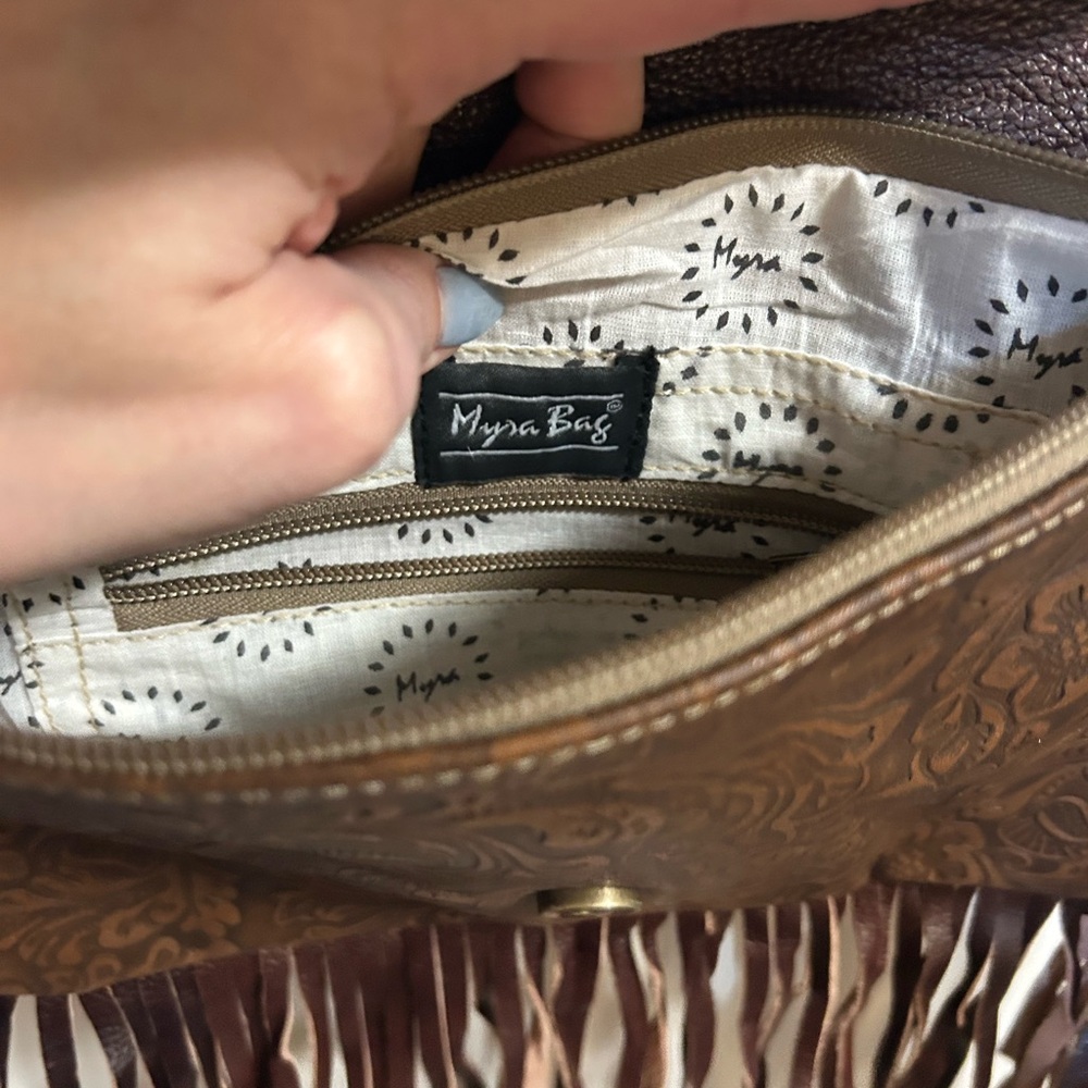 🐮🤠 Myra Bag Brown & Tan Cow print fur Cowgirl leather Crossbody Fringe 🐮🤠 - Picture 10 of 12